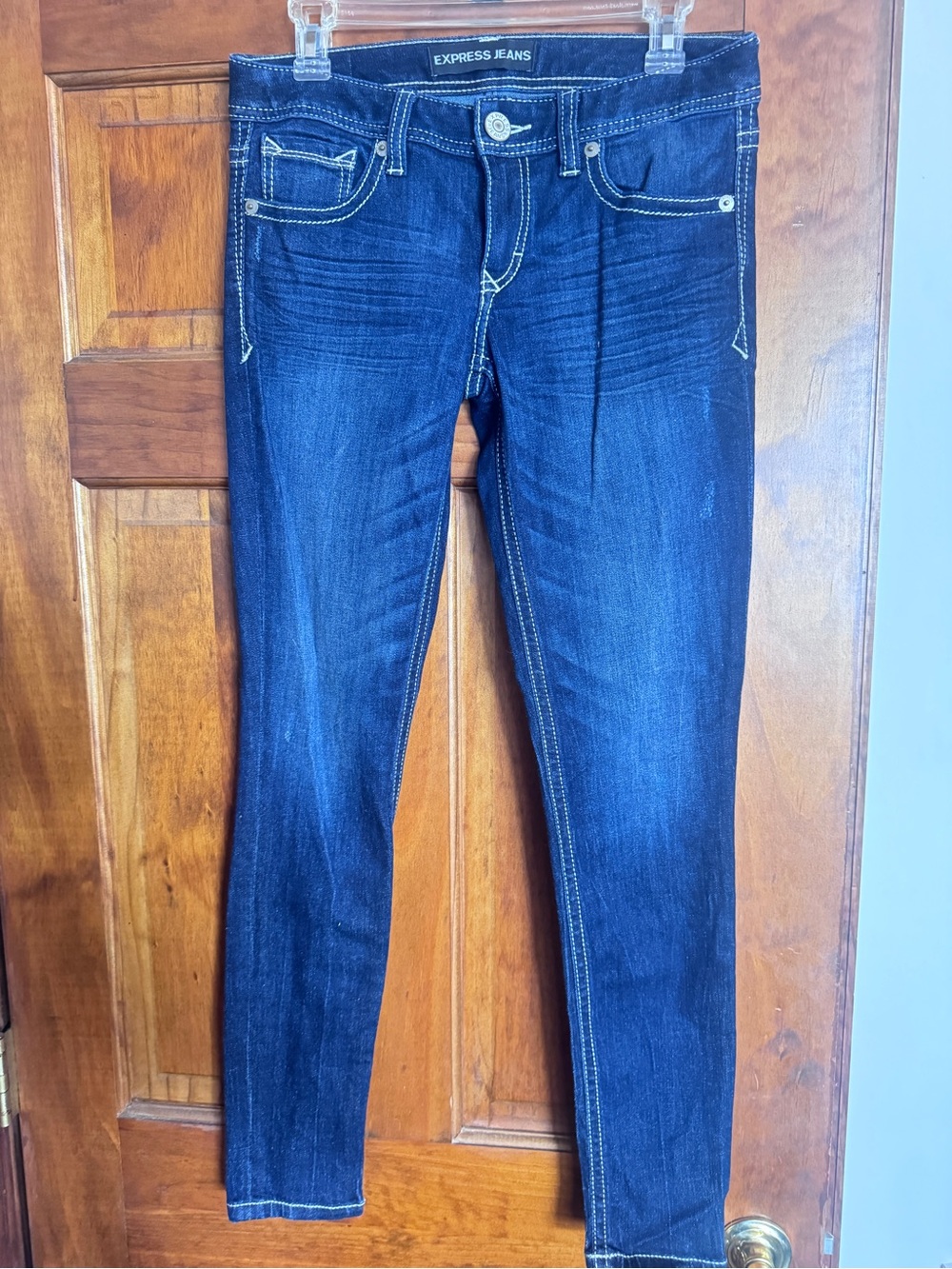 Express Dark Blue Skinny Jeggings with Contrast Stitching